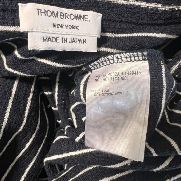 Thom Browne Knit Polo Mens 5 Blue Terry Short Sleeve Striped Collared Luxury - Picture 4 of 8
